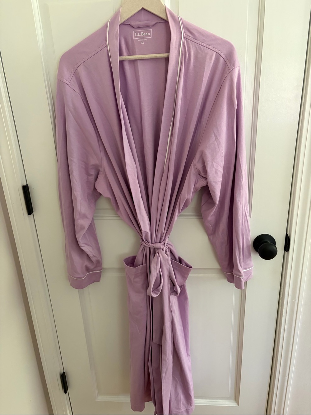 L.L. Bean Women's Supima Cotton Robe 3x Lilac. Pockets Belt Included EUC